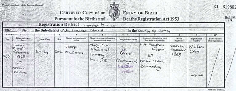 1865 emily vaughan birth